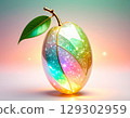 Illustration of a colorful crystal mango cut like a gem, sparkling like a fantasy 129302959