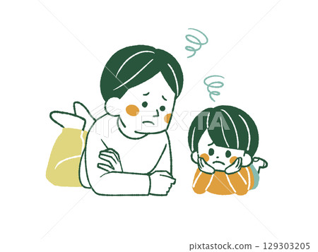 Parent and child looking at each other in distress - 4 colors 129303205