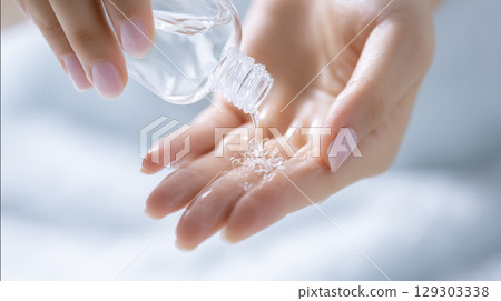 A scene where she picks up a beauty serum 129303338