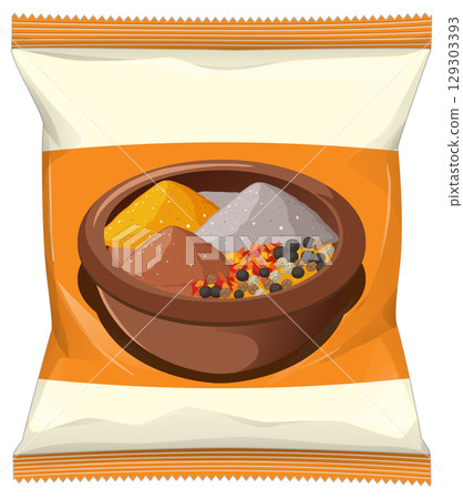 Vector Snack Packet with Bowl of Colorful Spices Vector Snack Packet with Bowl of Colorful Spices 129303393