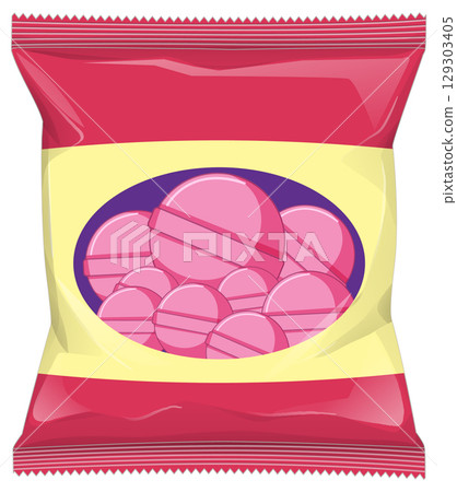 Pink Candy Pack in Sealed Snack Bag Illustration 129303405