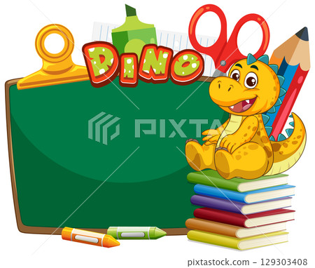 Playful Dinosaur Classroom Illustration with School Supplies 129303408