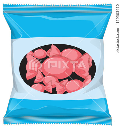 Blue Candy Packet with Wrapped Sweets Illustration 129303410