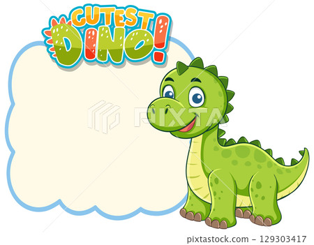 Adorable Cartoon Dinosaur with Text Bubble 129303417