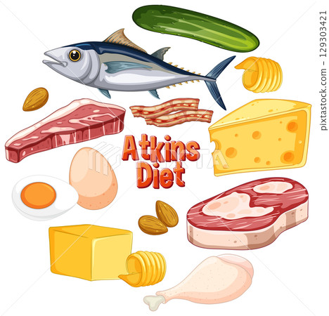 Atkins Diet Food Vector Illustration 129303421