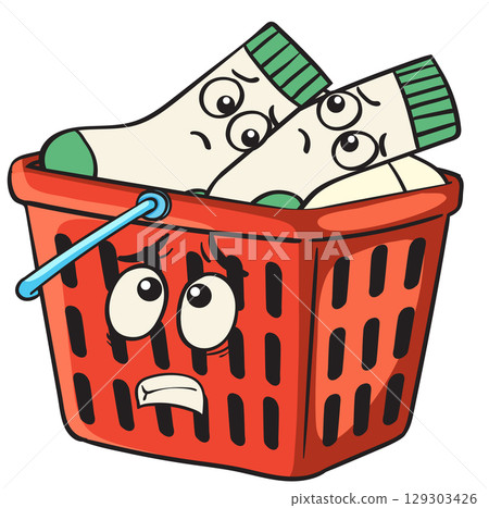 Animated Basket with Expressive Socks Illustration 129303426