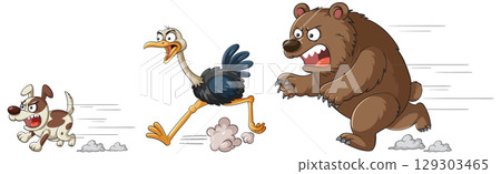 Animals Racing in a Comical Chase Scene Animals Racing in a Comical Chase Scene 129303465