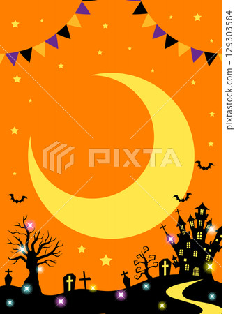 萬聖節背景，旗幟，閃光，新月，橙色，垂直 129303584
