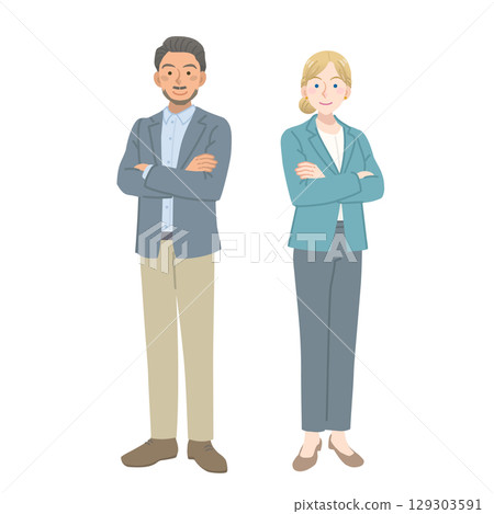 西裝革履、抱臂的外國男女 129303591