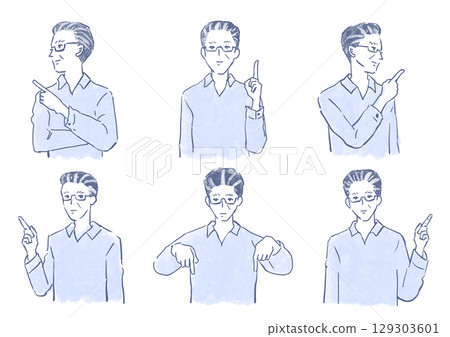 一組指向不同方向的老年人 一組指向不同方向的老年人 129303601