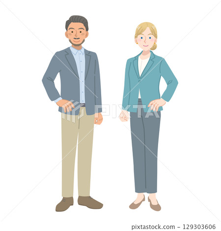 Foreign men and women in suits with hands on hips 129303606