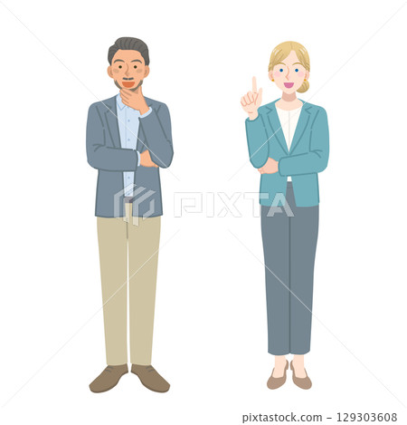 Foreign men and women in suits coming up with ideas 129303608
