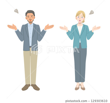 Foreign men and women in suits who are in trouble 129303610