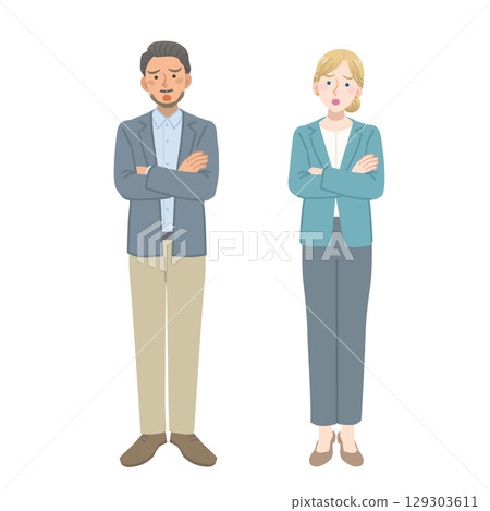 身著麻煩西裝的外國男人和女人 身著麻煩西裝的外國男人和女人 129303611