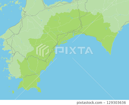 日本高知縣及週邊縣的簡易綠色道路地圖 日本高知縣及週邊縣的簡易綠色道路地圖 129303636
