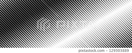 Halftone diagonal line gradient texture. Black oblique striped gradation background. Repeated slanted strokes pattern backdrop. Vibrating parallel linear wallpaper. Metallic tilt moire overlay. Vector 129303889