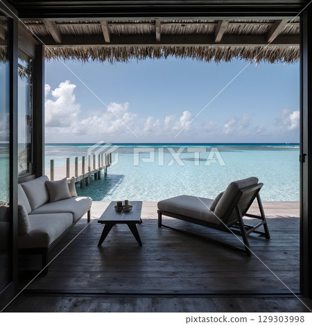 Stylish and luxurious water villas 129303998