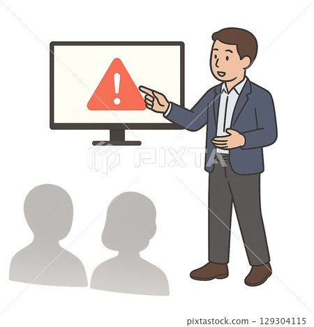 一名員工在會議上指著警告螢幕進行解釋 129304115