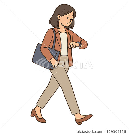 女人在檢查她的智慧手錶 129304116