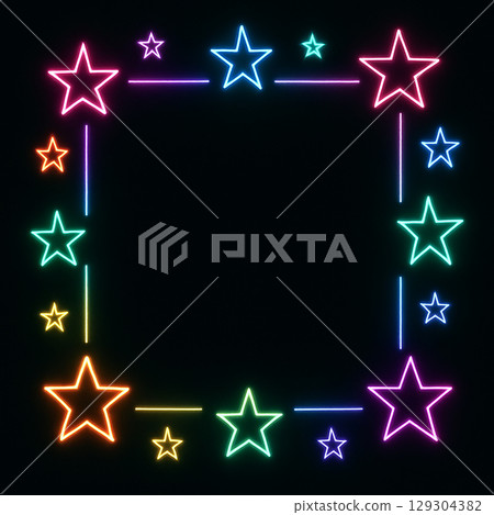 彩虹霓虹星形框架(黑色背景) 彩虹霓虹星形框架(黑色背景) 129304382