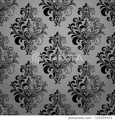 Wallpaper in the style of Baroque. Gray and black floral ornament. Seamless vector background. Graphic pattern for fabric, wallpaper, packaging. Ornate Damask flower illustration Wallpaper in the style of Baroque. Gray and black floral ornament. Seamless vector background. Graphic pattern for fabric, wallpaper, packaging. Ornate Damask flower illustration 129304453