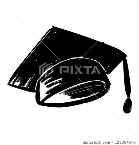 Hand Drawn Graduation Cap Illustration Black and White Sketch Style. Hand Drawn Graduation Cap Illustration Black and White Sketch Style. 129304576