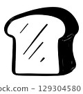 Hand Drawn Slice of Bread Doodle Illustration in Black and White. 129304580