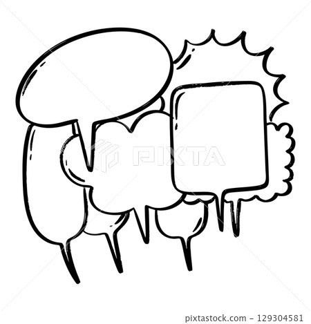 Hand Drawn Comic Speech Bubbles Set. Doodle Style Empty Chat Balloons Collection. 129304581