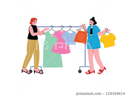 A female customer shopping while consulting with a shop assistant 129304614