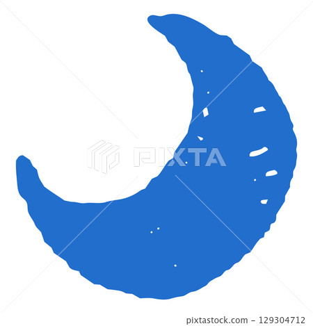 Blue crescent moon crayon sketch vector shape, scribble space planet figure chalk or pencil texture, kids hand drawing 129304712