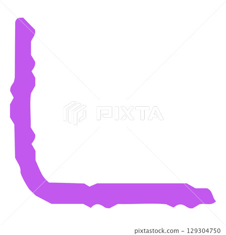 Hand drawn purple crayon stripe in the form of an angle, chalk or pencil texture corner line, vector doodle scribble 129304750