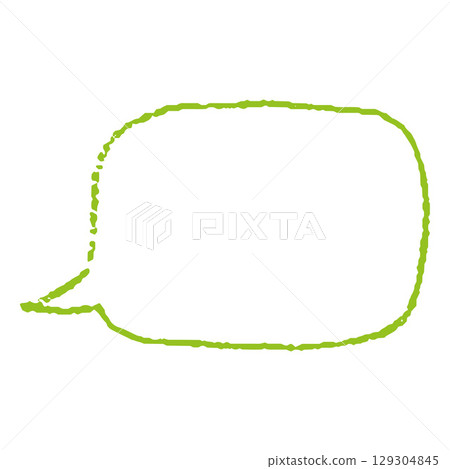 Oval speech bubble, hand drawn with green pencil or marker, child's drawing, outline empty shape. 129304845