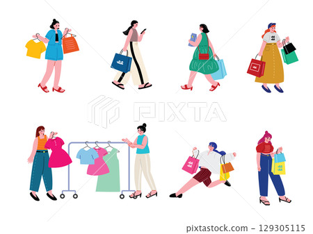 享受購物和時尚的女性 享受購物和時尚的女性 129305115