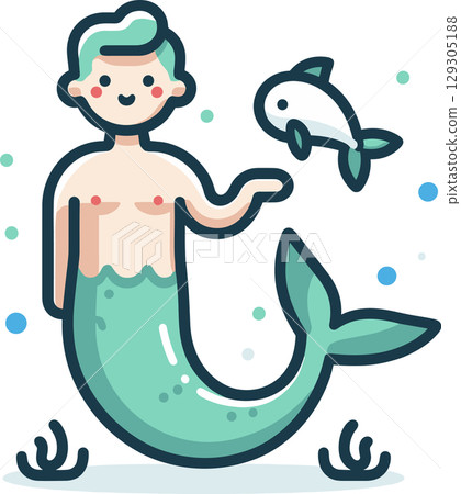 水下人魚的插圖 129305188