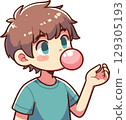 一個男孩拿著泡泡糖的插圖 129305193