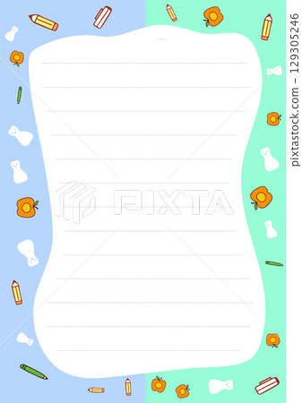 Cute Back to School Lined Paper Template with Apples Pencils and Erasers Perfect for Notes or Drawings Cute Back to School Lined Paper Template with Apples Pencils and Erasers Perfect for Notes or Drawings 129305246