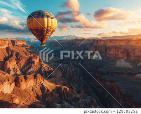 Scenic View of Hot Air Balloon Floating Over the Canyon 129305252