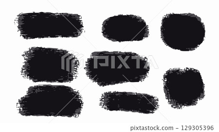 Black Ink Brush Stroke. Isolated on White Background. A bold black brush stroke with rough texture, isolated on a white background. 129305396