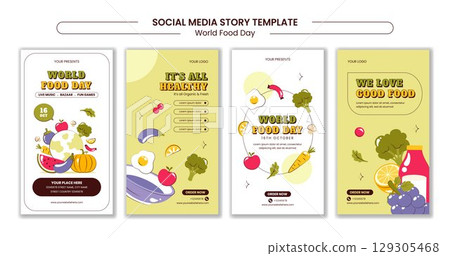 Hand-Drawn Flat Style Illustration for World Food Day Social Media Stories Background Hand-Drawn Flat Style Illustration for World Food Day Social Media Stories Background 129305468