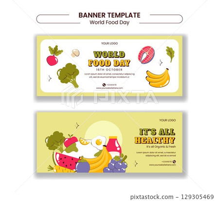 World Food Day Social Media Horizontal Banner Design Template with Flat Cartoon Style World Food Day Social Media Horizontal Banner Design Template with Flat Cartoon Style 129305469