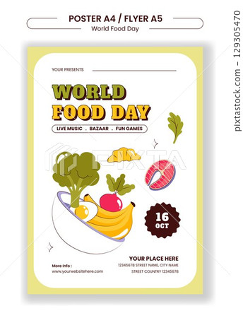 Cartoon Vector Background Template for World Food Day Social Media Flyer Cartoon Vector Background Template for World Food Day Social Media Flyer 129305470