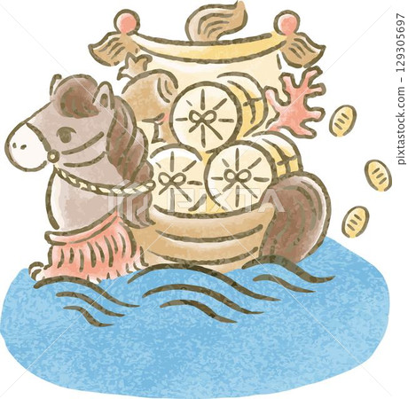 New Year's card, New Year 2026, Treasure Ship, Year of the Horse, Horse, Watercolor, Hand-drawn, Cute, New Year, Japanese style, Illustration material New Year's card, New Year 2026, Treasure Ship, Year of the Horse, Horse, Watercolor, Hand-drawn, Cute, New Year, Japanese style, Illustration material 129305697