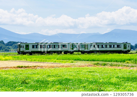 JR花輪線KIHA110系列柴油列車穿梭於鄉村之中 129305736