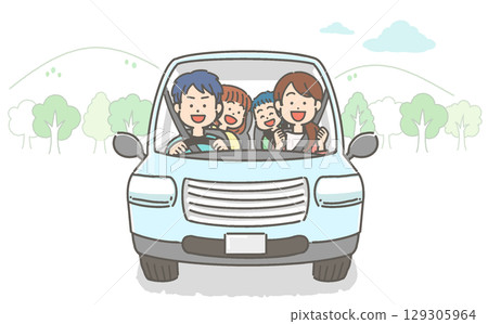 Smiling family enjoying a drive / Family vector illustration 129305964