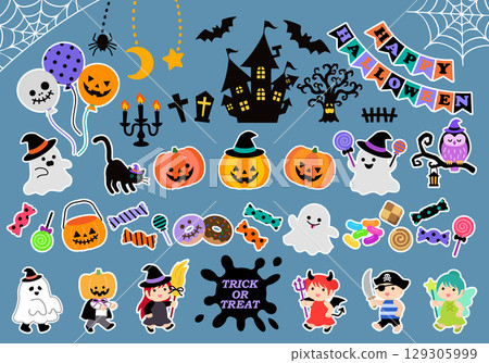 Halloween illustration set with white border Halloween illustration set with white border 129305999
