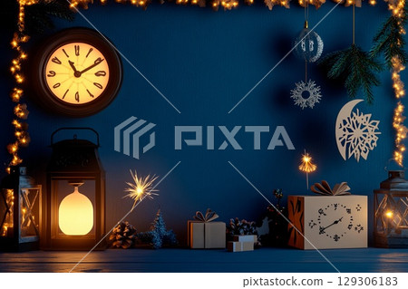 Lantern-lit postcard design featuring decorative elements and a festive atmosphere for winter celebrations Lantern-lit postcard design featuring decorative elements and a festive atmosphere for winter celebrations 129306183