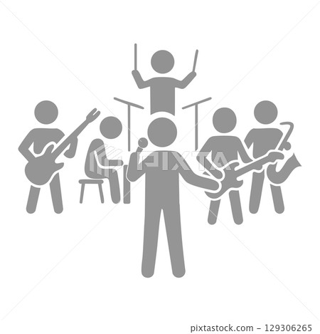 現場樂隊音樂家的象形圖 129306265