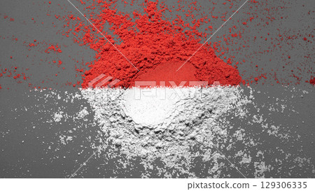 Closeup view of the red and white colors of the Indonesian national flag with a black wall background. Celebrate Indonesia Independence Day. Concept of Kemerdekaan Indonesia Closeup view of the red and white colors of the Indonesian national flag with a black wall background. Celebrate Indonesia Independence Day. Concept of Kemerdekaan Indonesia 129306335