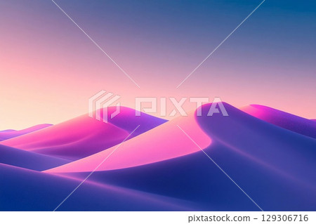 Desert dunes glow with vibrant gradients under a beautiful sunset sky 129306716