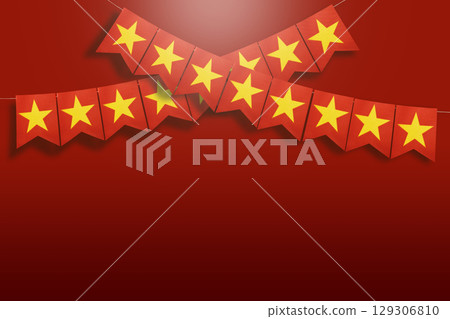 Vietnam flag hanging on a red background to celebrate Vietnam Independence Day Vietnam flag hanging on a red background to celebrate Vietnam Independence Day 129306810